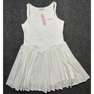 Qinsen Dress Womens Medium Ivory Pleated Tennis Fit & Flare Tank Mini Skater New